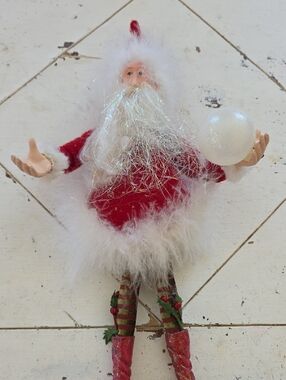 Department 56 Red and White Glitter Santa Figurine with Green Accents